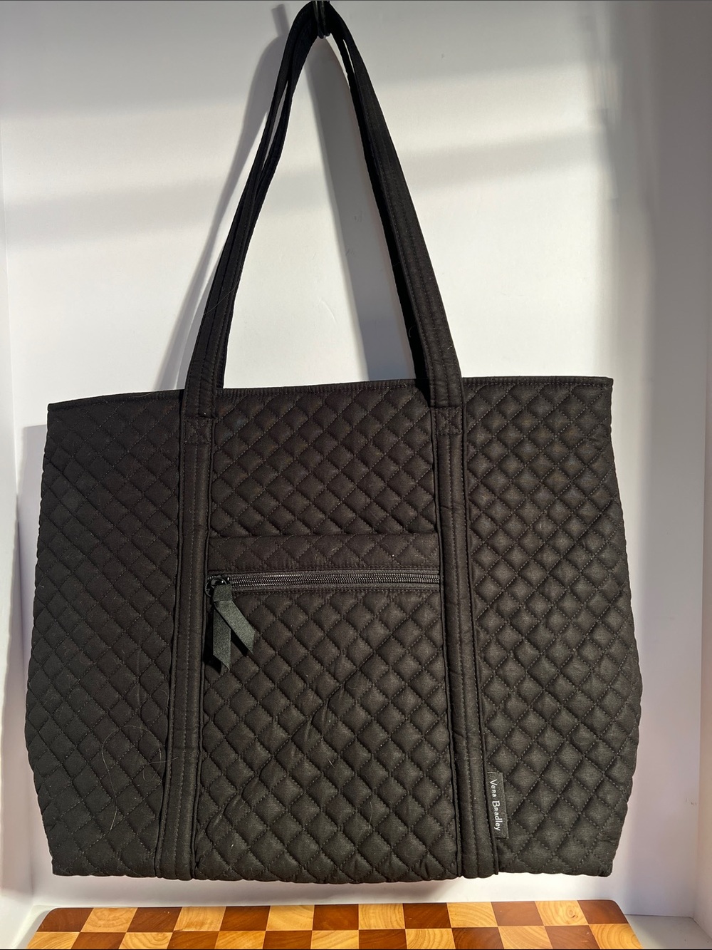 Vera Bradley Black Quilted Tote with Front Zip Pocket